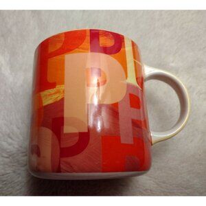 Anthropologie Monogram Mug Letter P Coffee Cup Tea Red Orange Yellow